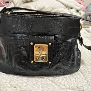 Elegant Black faux Croc-Leather shoulder Bag